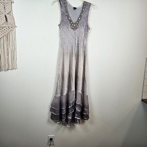 Komarov Elegant Beeded Maxi Gray Ombre Dress Small Party Wedding Formal